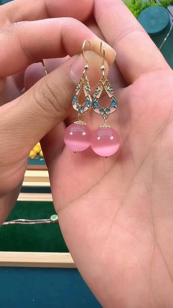 碧玺猫眼耳饰14K金镶嵌E54