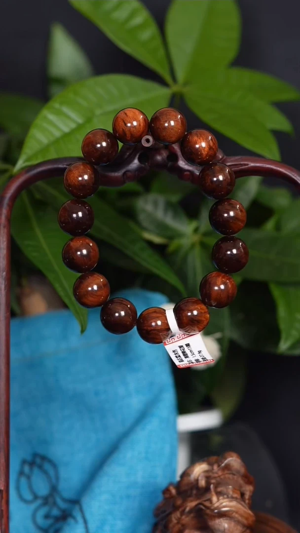 黄花梨/降香黄檀手串/手链老紫油梨顺纹大黑线1.5