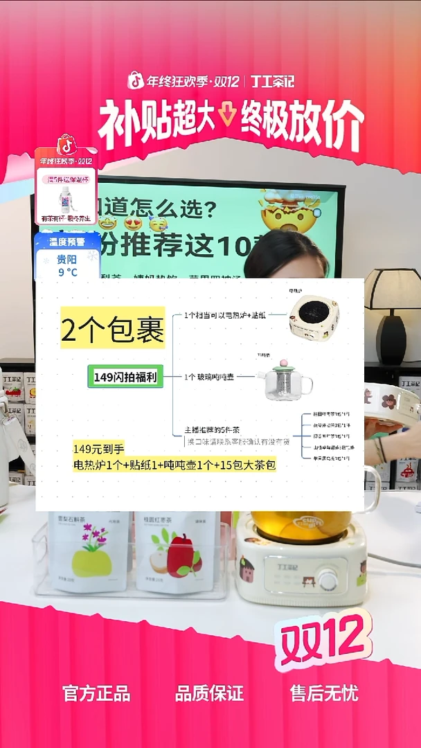 高硼硅玻璃玻璃壶+电热炉+5件茶（15包）口味自行备注