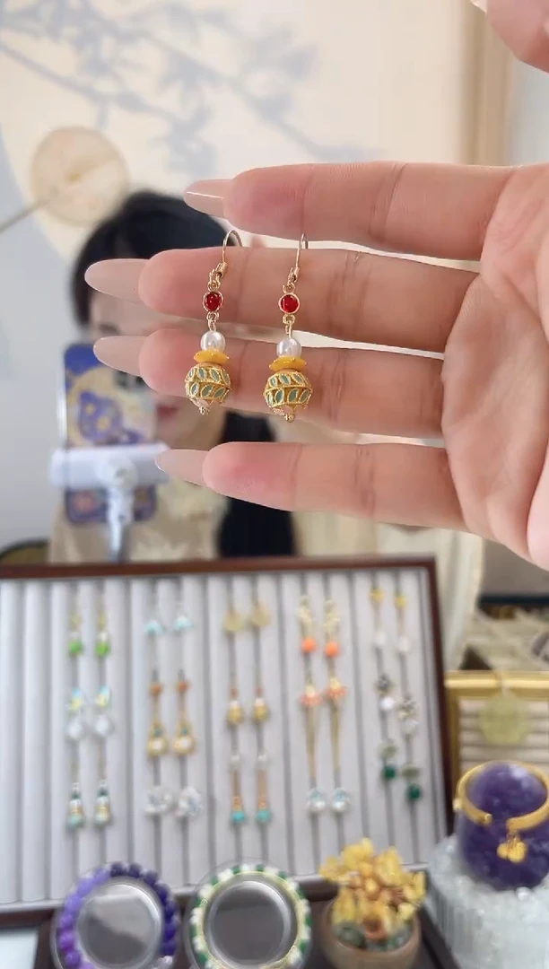 铜合金合金无2-3敦煌配色耳钉