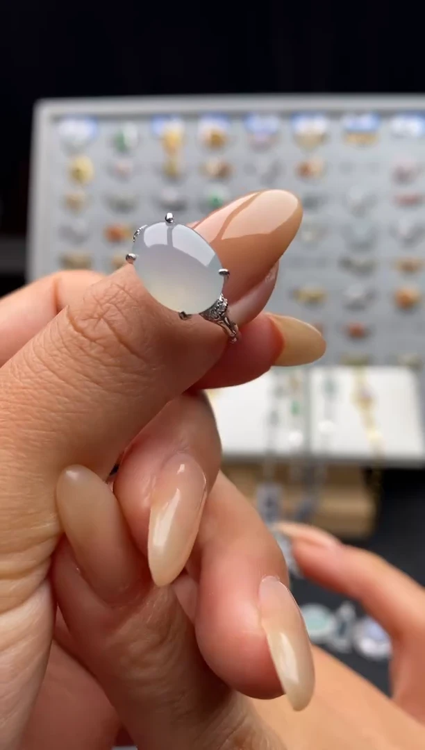 银S925镶嵌戒指翡翠天然A货翡翠