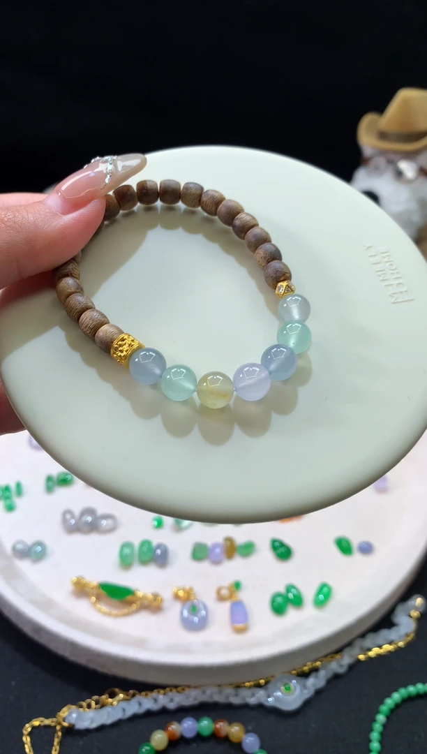 未镶嵌裸石翡翠一条卡8马卡龙手串