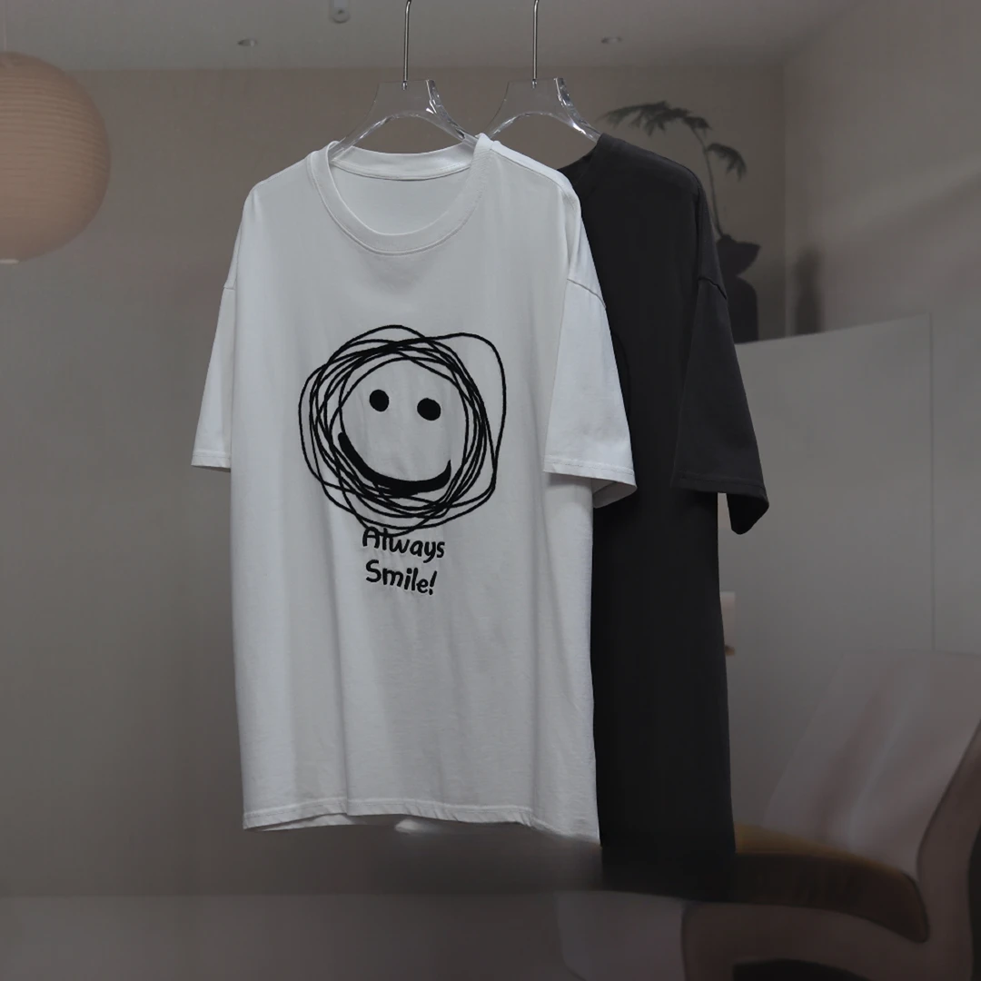 【8700】高品质原创设计两色时尚百搭笑脸短袖上衣M