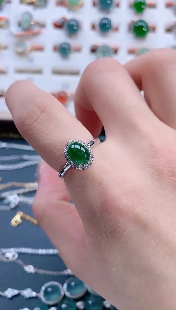 银S925镶嵌戒指翡翠天然翡翠