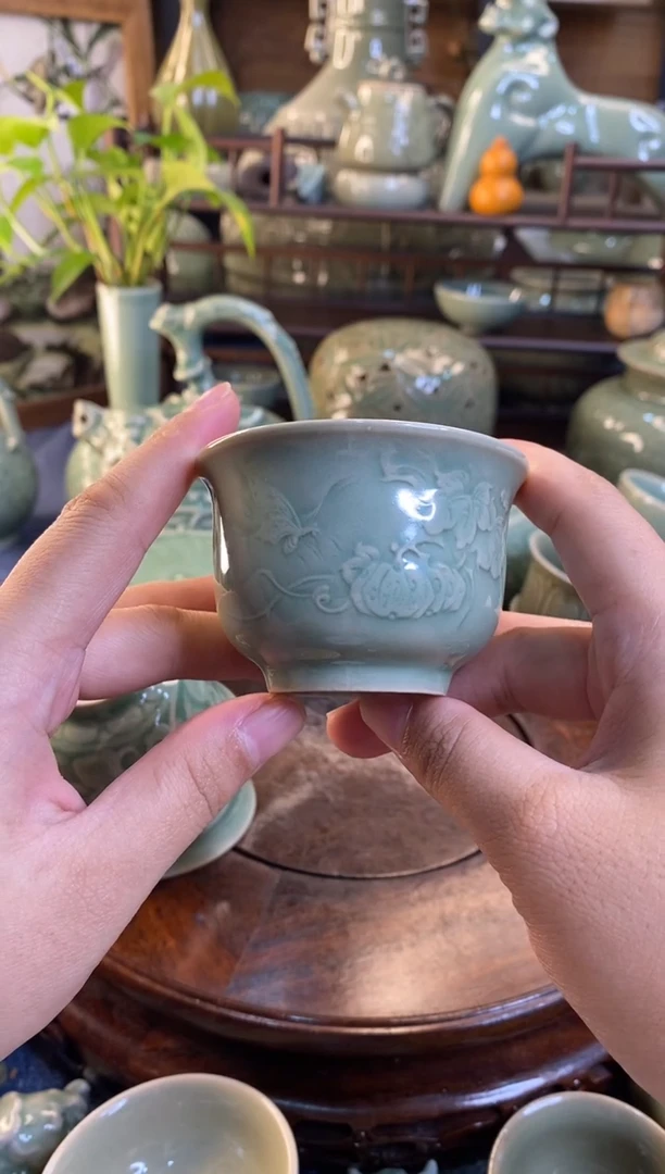 TS052 若见秘色 南瓜杯2只微瑕