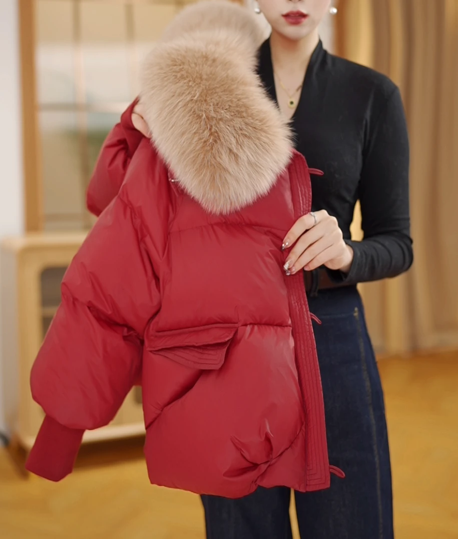 【MM】新年穿搭 | 洋气短款时尚百搭保暖纯色冬季大毛领羽绒服