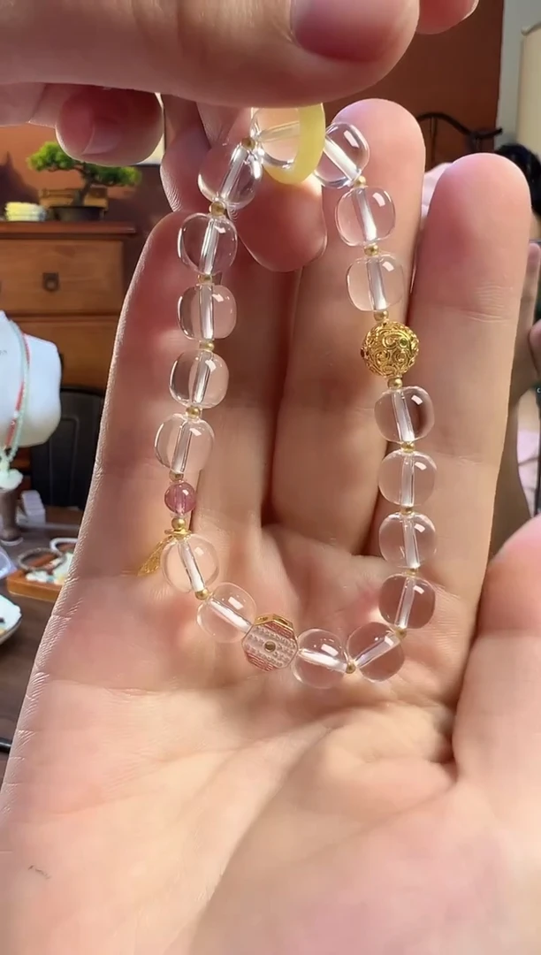 水晶手串18K金镶嵌白水晶