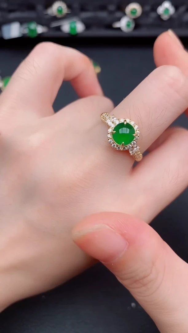 银S925镶嵌戒指翡翠天然a货翡翠244