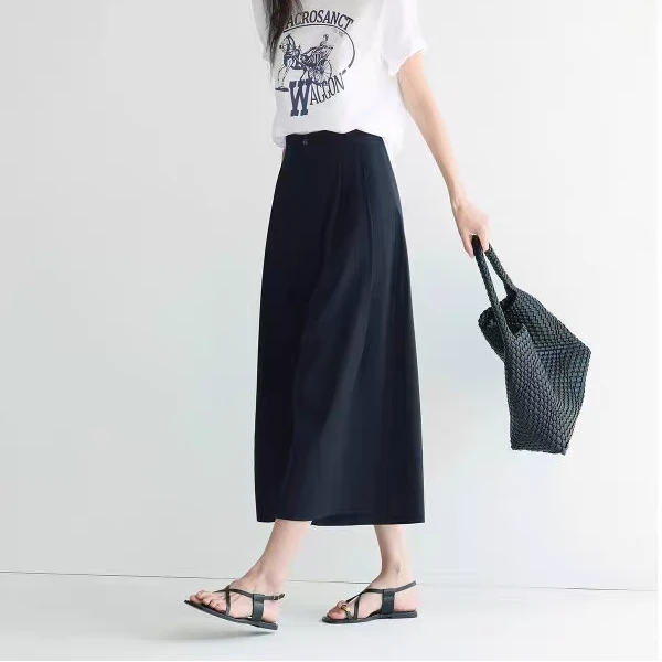 1664伊2025高腰夏装垂感阔腿裤女夏季薄款八分裙裤休闲裤显瘦春夏