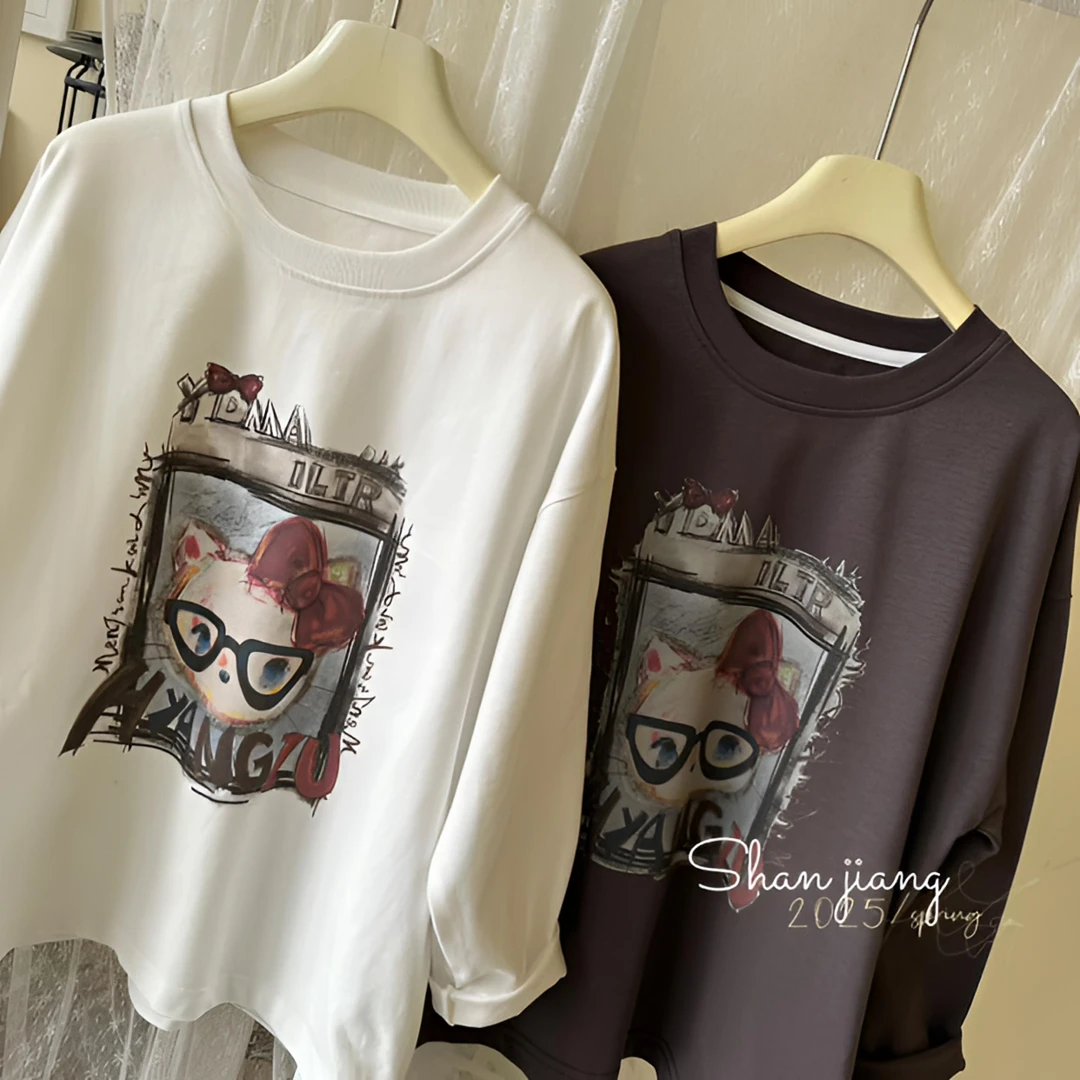 【丫丫童品】女大童相框猫咪卫衣动漫打底衫童装大童女童-A060