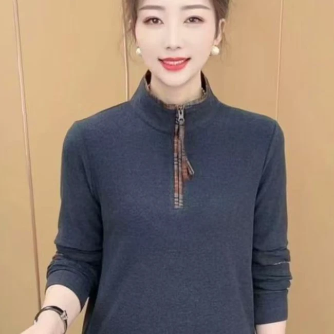 中年女士双面澳绒打底衫女洋气百搭秋冬新款减龄时尚上衣修身显瘦
