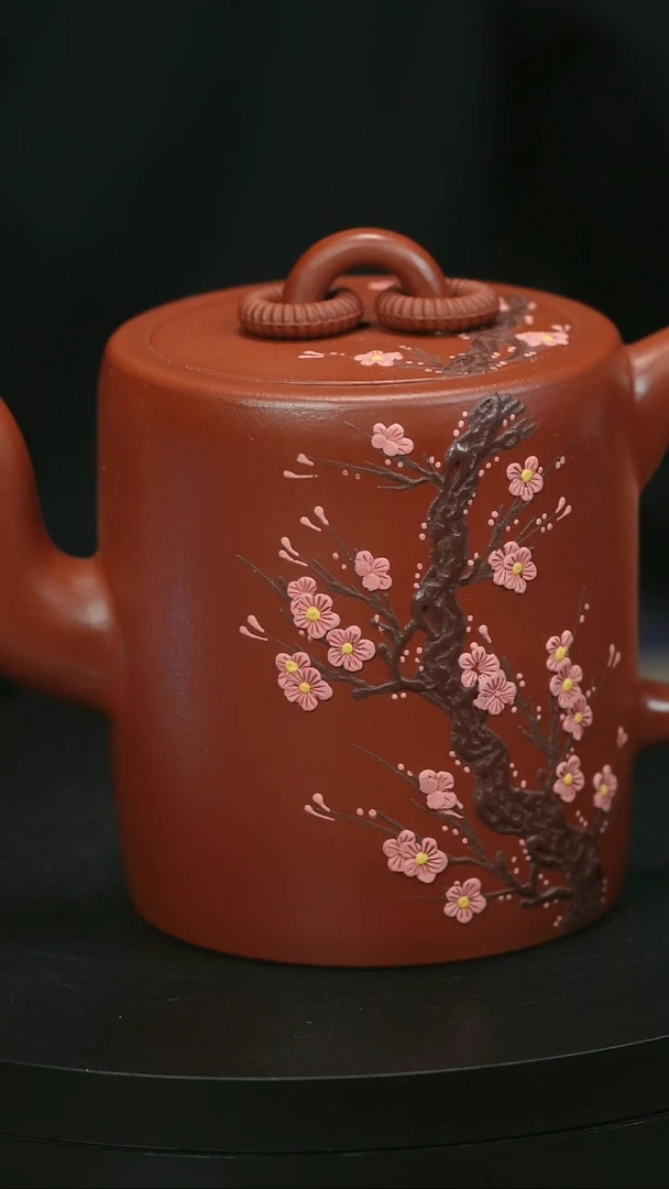 茶壶紫砂铭**心H1657陈春芬梅花贴绘双圏