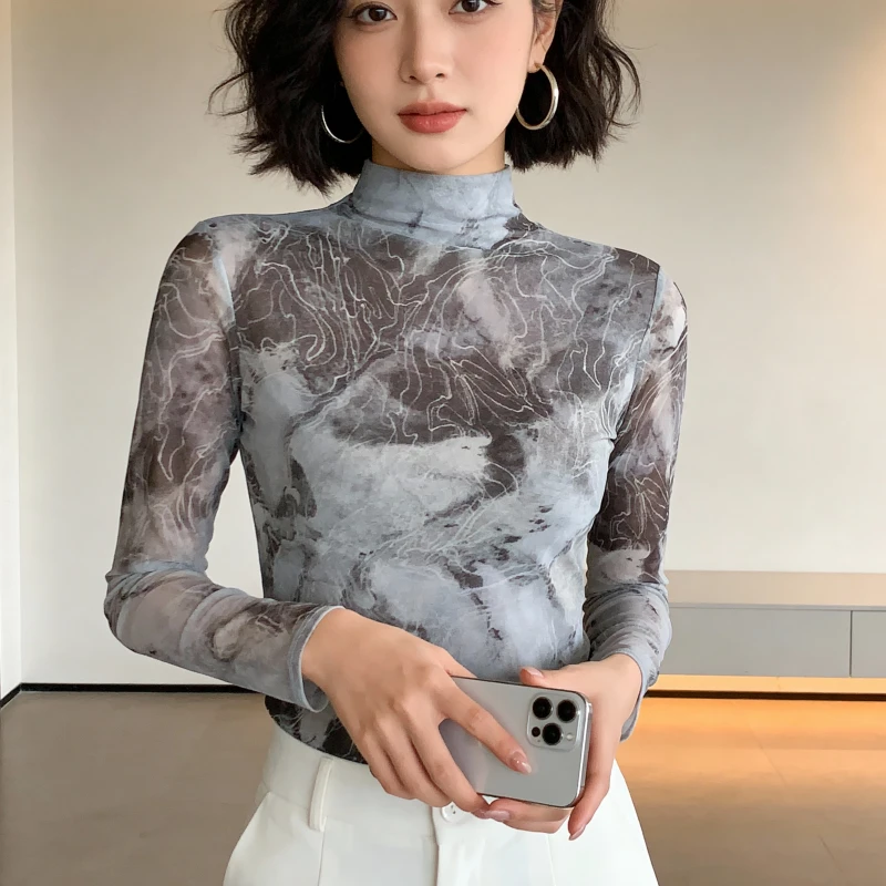 秋冬天高端网纱打底衫女款爆款2025新款纱衣时尚气质长袖内搭上衣