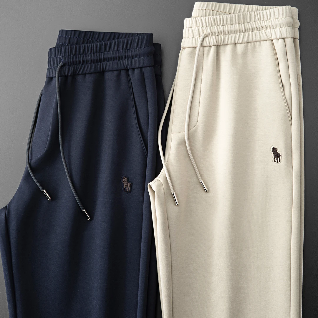 秋季简约轻奢老钱风莫代尔男士运动直筒卫裤云感面膜空气层休闲裤