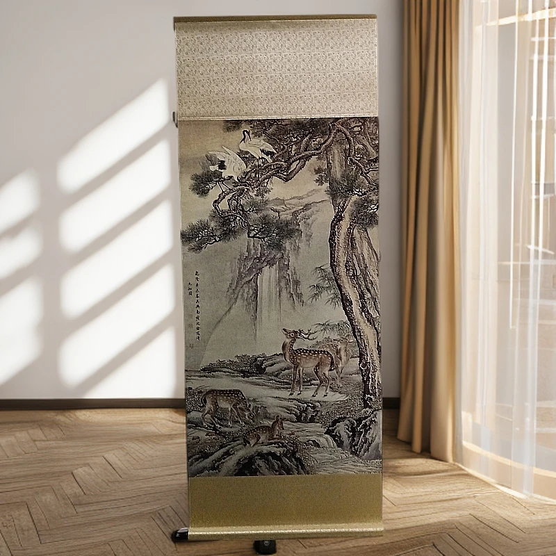 九如图中幅尺寸卷轴挂画客厅书房茶室装饰画艺术印刷