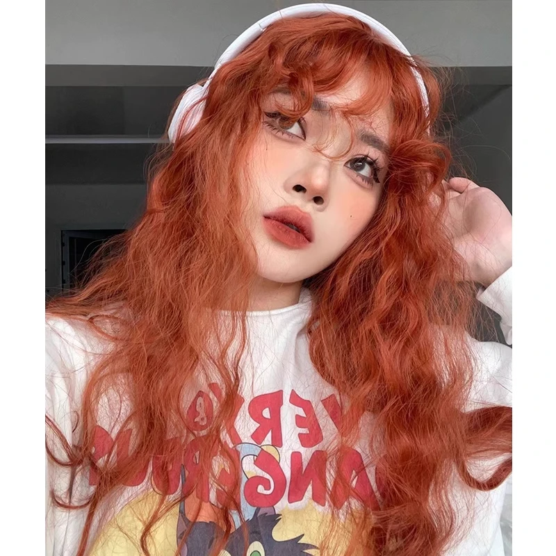 小仙鱼假发女长发羊毛卷脏橘色卷刘海欧美风自然蓬松长卷发全头套