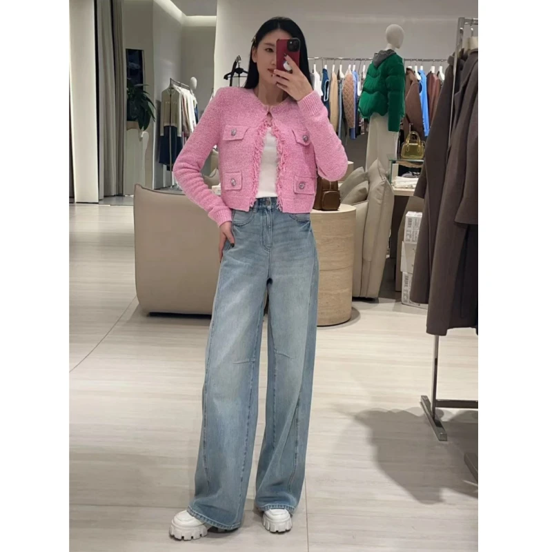 艾家25春新款休闲百搭高腰显瘦直筒阔版牛仔裤3236