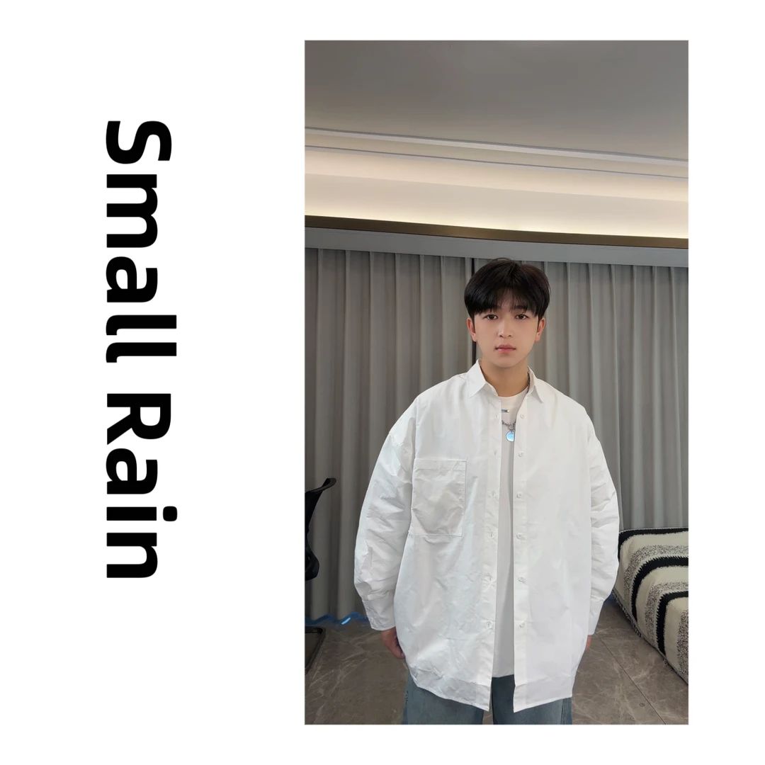 Tomorrow BY Gain美式复古不规则纯色长袖衬衫男情侣百搭叠穿衬衣