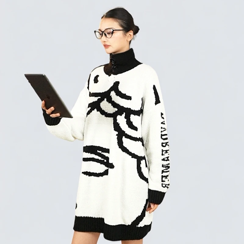 艺术鸭半边绒套头家居服宽松加厚保暖原创睡衣中长款女款