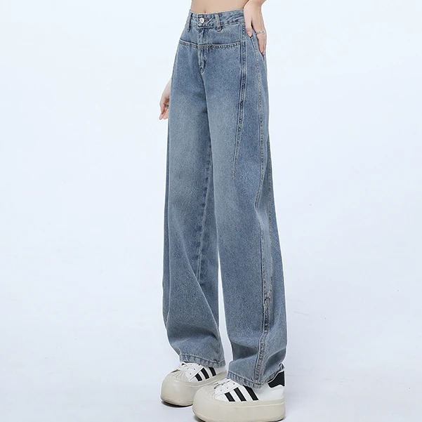 复古窄版阔腿牛仔裤女春秋2025新款高腰垂感宽松香蕉弯刀裤子1280
