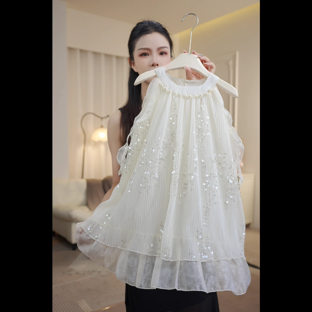 5129女童夏季2026新款千山暮雪亮片无袖轻熟温柔公主风连衣裙