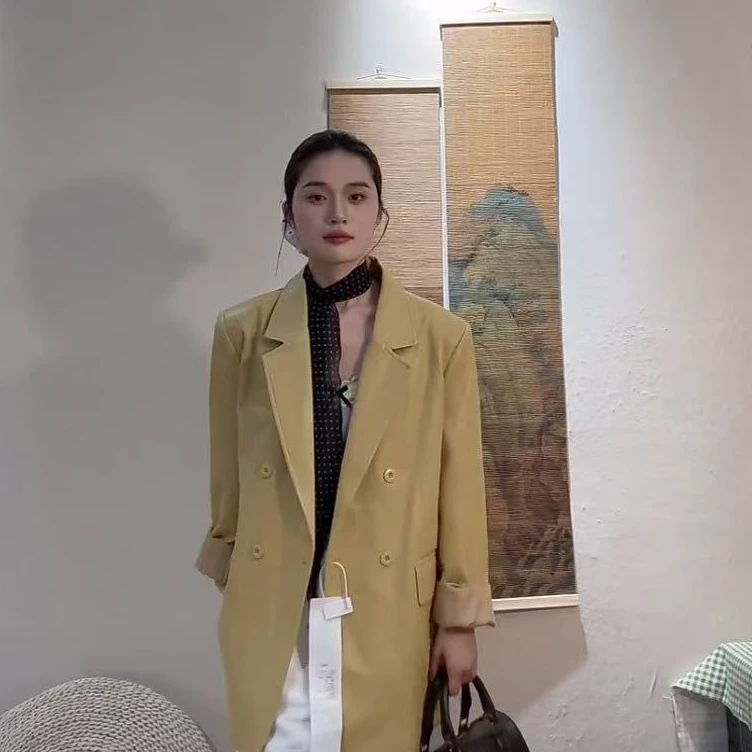 黄色外套长袖女士显瘦气质时尚修身百搭设计师