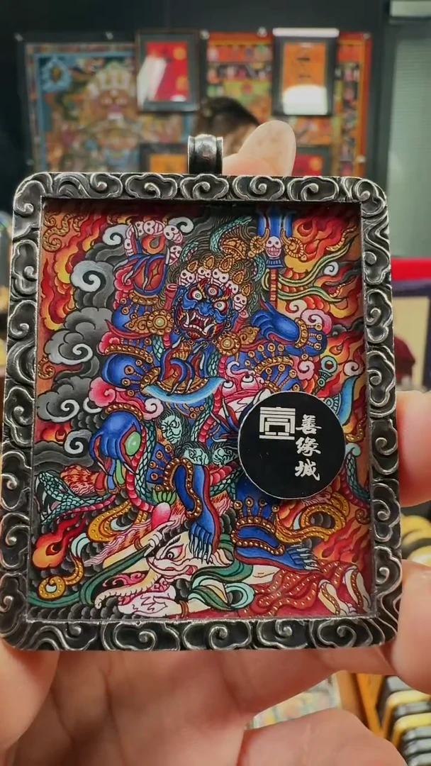 吊坠壹善缘城手绘唐卡大黑天