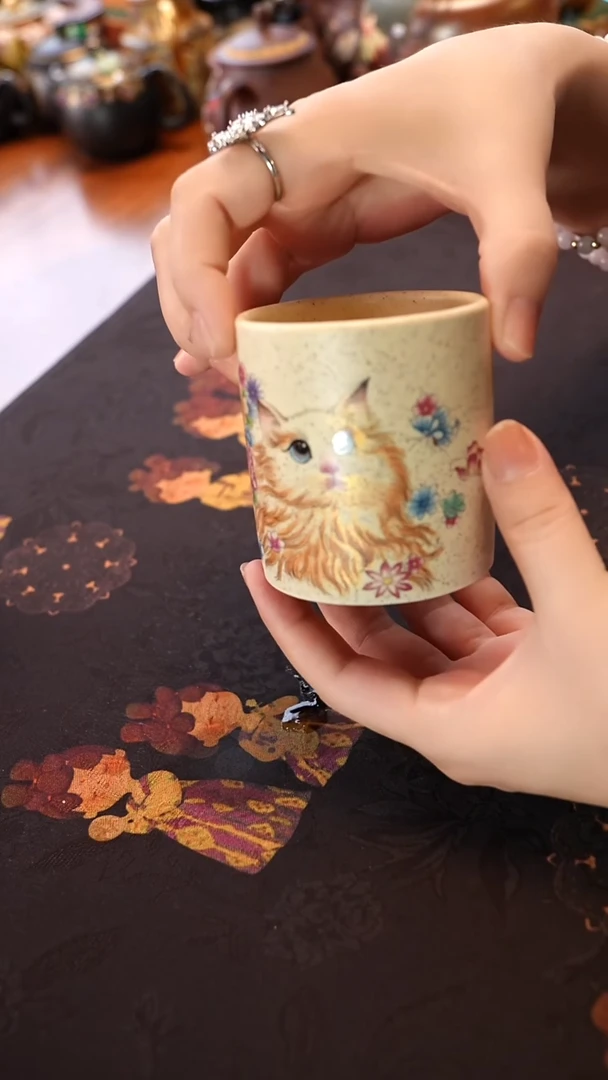 茶壶紫砂白段泥猫咪杯