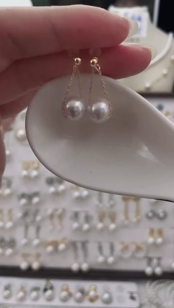 银S925镶嵌耳饰淡水珍珠26极光圆珠秋千款 金色