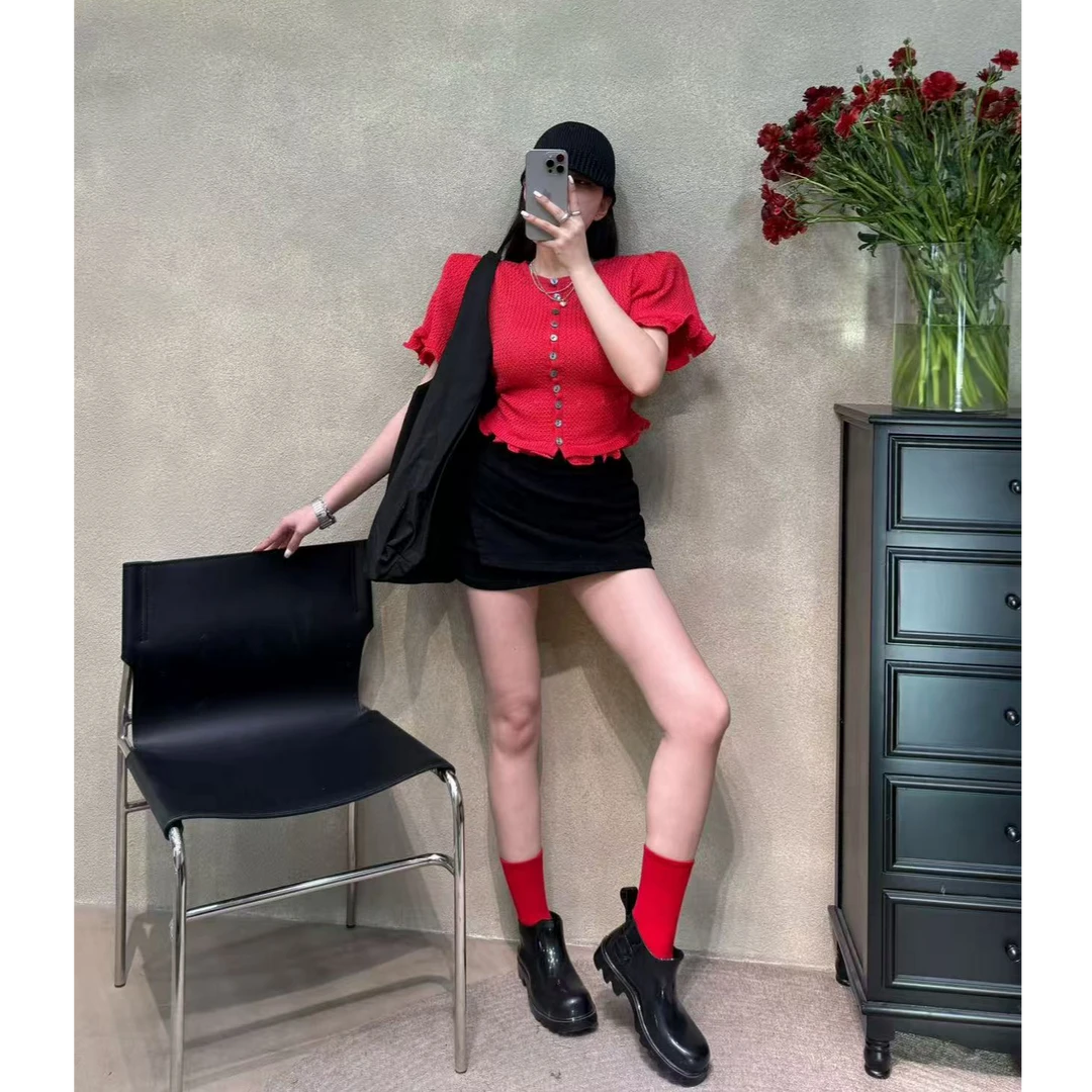 【法式浪漫】木耳边排扣上衣