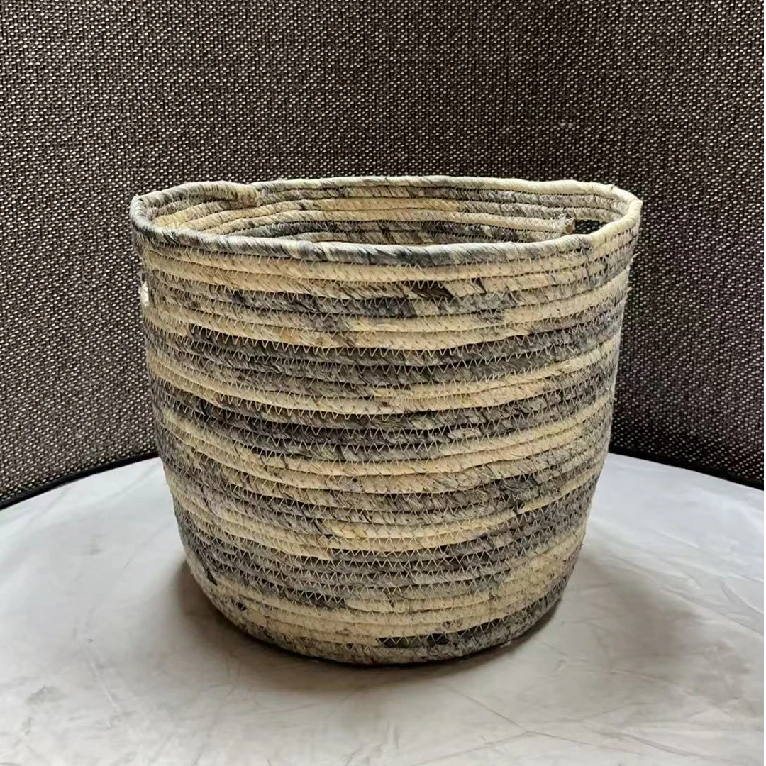 3623瑕疵款 直径28高24cm 家用玉米皮编织收纳筐创意复古圆花盆套