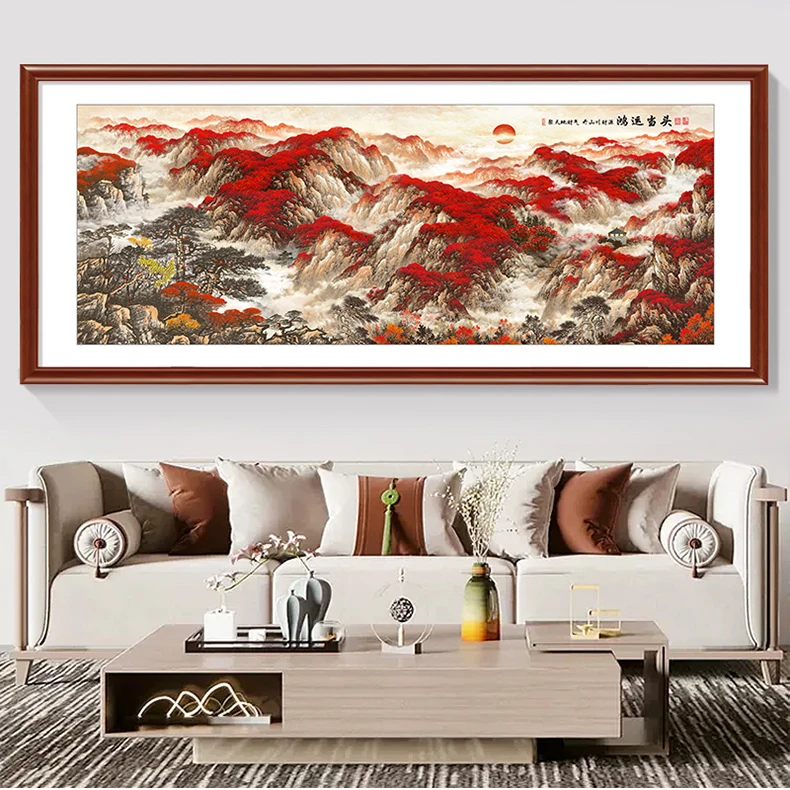 鸿运当头有山无水靠山图客厅装饰画办公室背景墙挂画风景山水画
