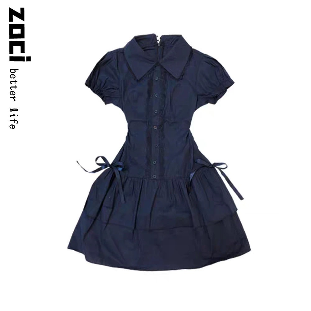 vintage蕾丝复古短袖衬衫连衣裙女2025夏季新款古着感甜美蛋糕裙