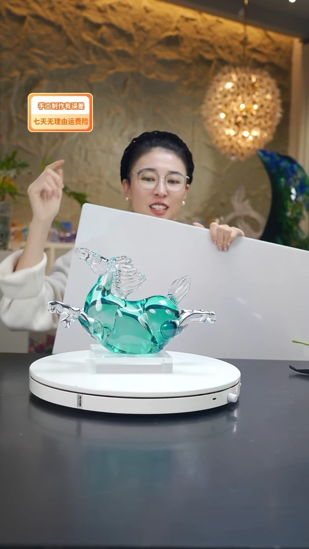 手工艺品琉璃湖水蓝设计款飞马摆件
