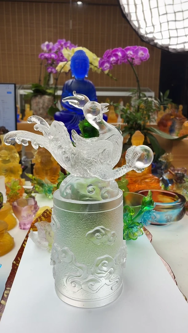 手工艺品琉璃24*17公分四神兽朱雀白色【特价】