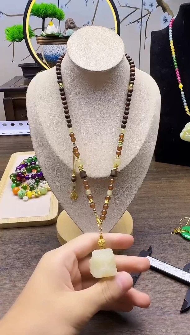 和田玉14K金镶嵌颈饰X44