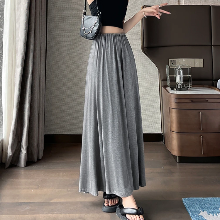 新款超柔软莫代尔亲肤半身裙子女高腰休闲垂感舒适简约显瘦大摆裙