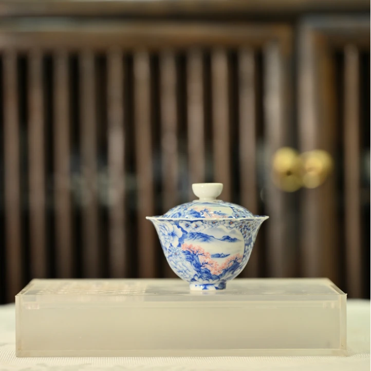 QQX0039 青樵轩-万花桃源盖碗