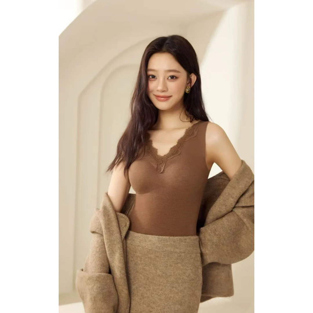 木禾家-美月馨蕾丝边蚕丝美肌羊绒背心 5200