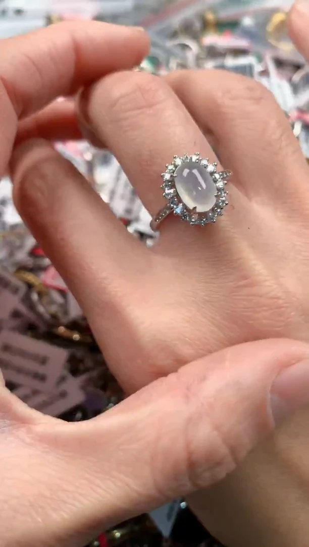 银S925镶嵌戒指翡翠5        1