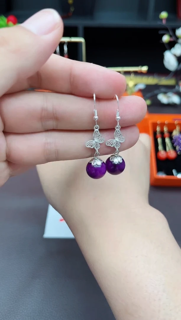 玛瑙/玉髓耳饰银S925镶嵌414000