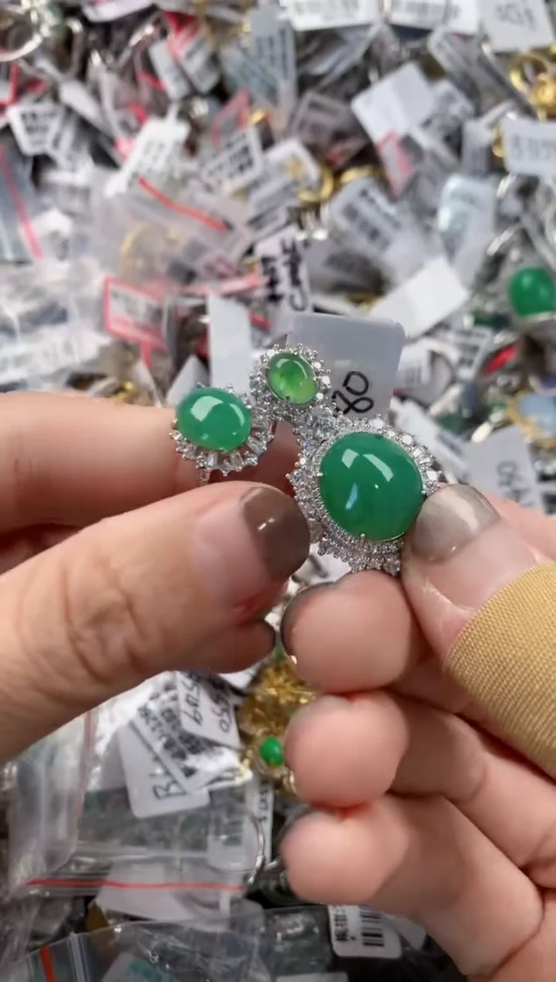 银S925镶嵌戒指翡翠999  1