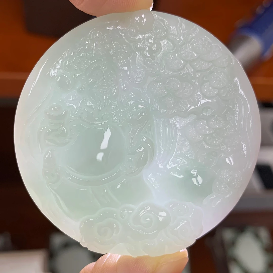 BAQIZHUBAO/八七珠宝--多样性 天然A货翡翠财神圆牌