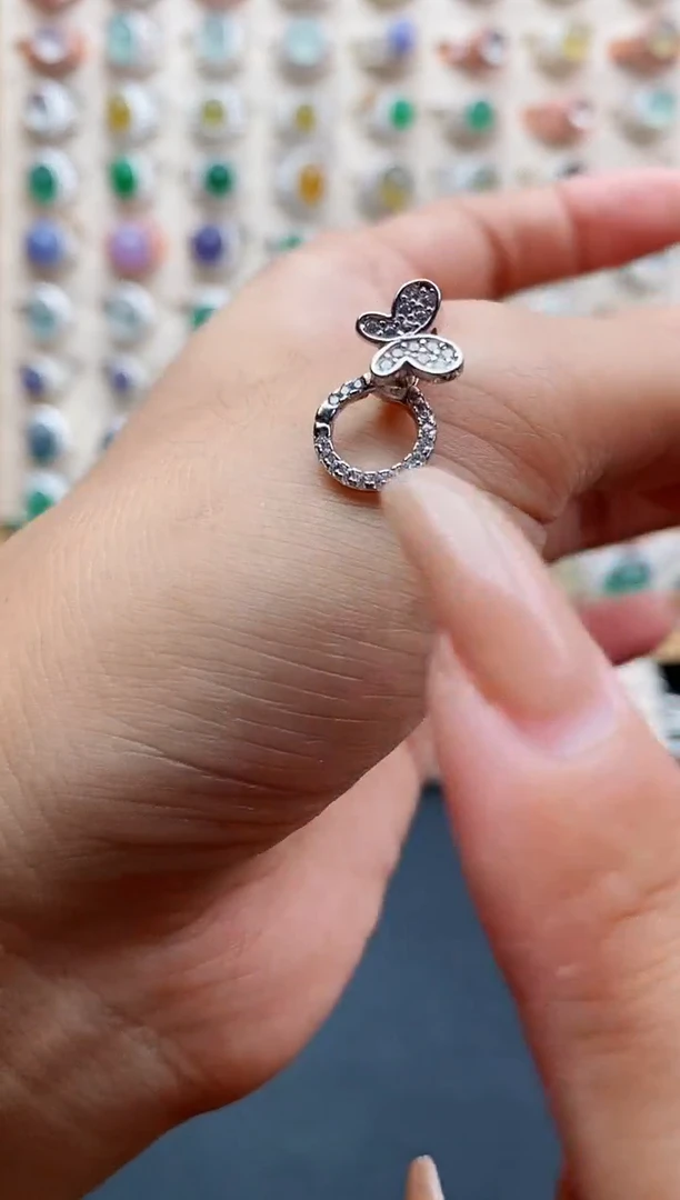 翡翠戒指银S925镶嵌天然缅甸翡翠A货