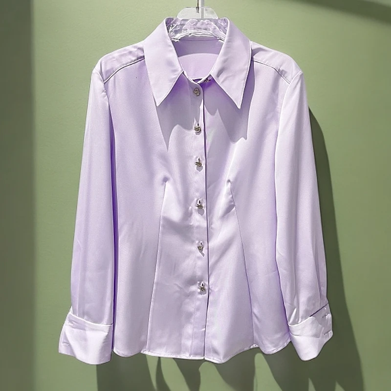 SEJI秋款气质名媛高端时尚洋气时髦法式轻奢高级感紫色长袖衬衫