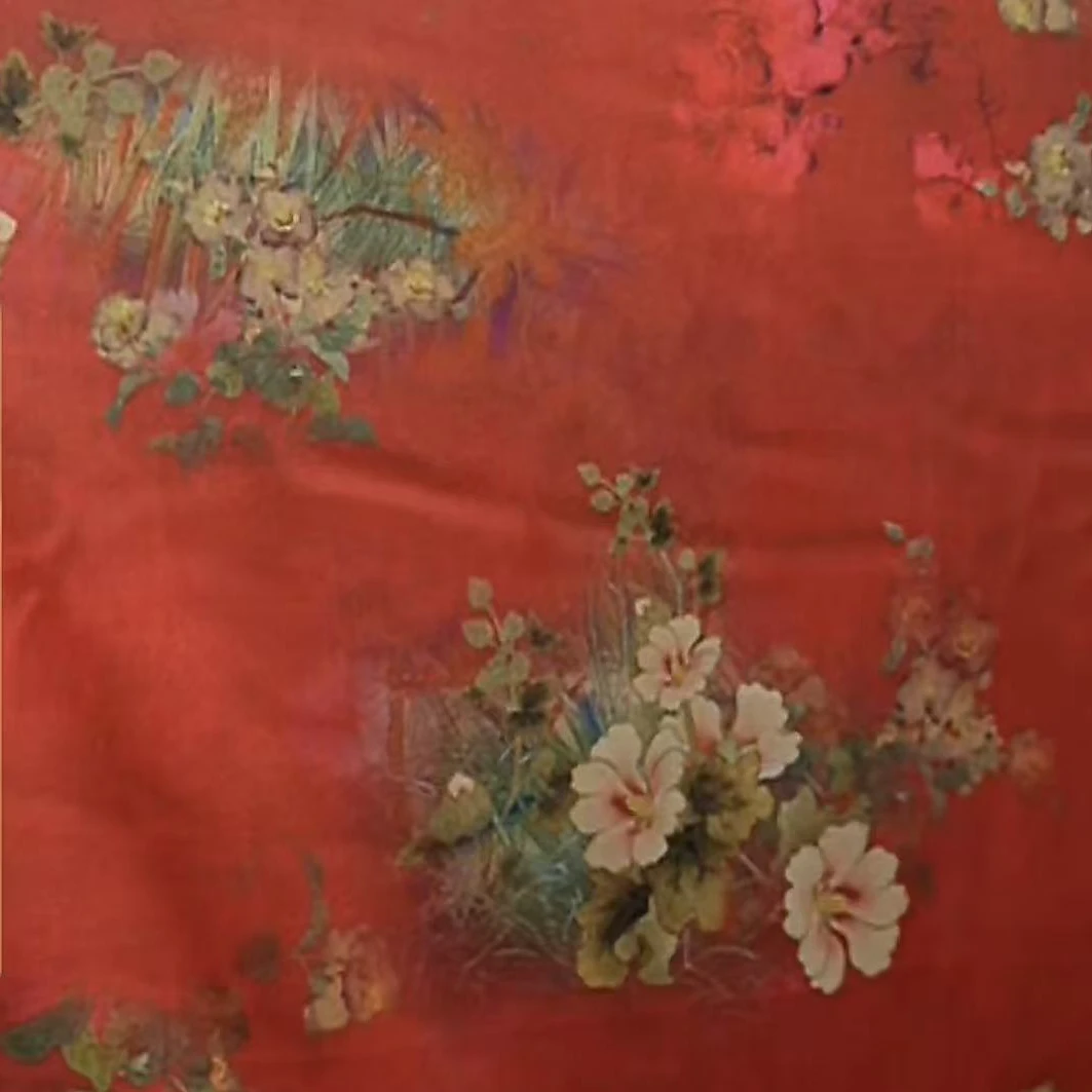 红底小花缎面仿香云纱时装面料（不支持7天无理由）