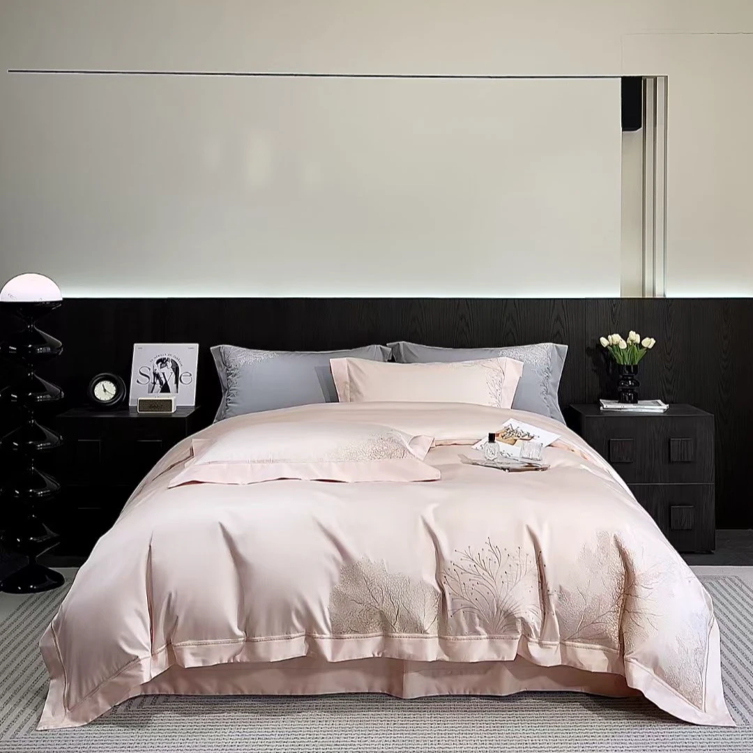 【秀色生活】海岸-优雅粉-秋冬新品高端匹马棉  轻奢全棉绣花四季款