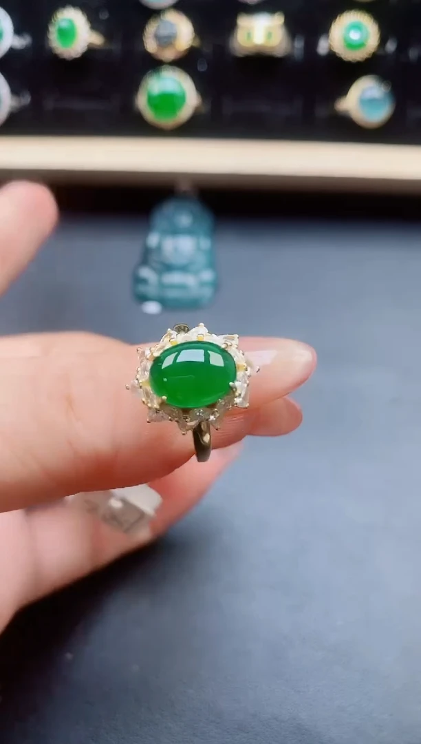 翡翠戒指银S925镶嵌21321