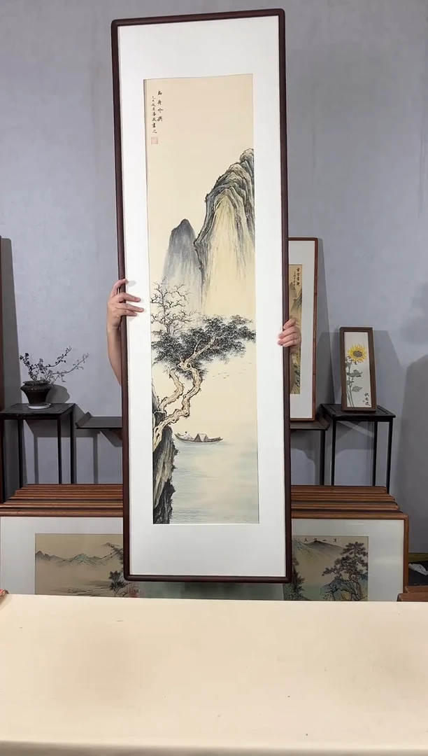 国画手绘*扁舟吟兴*52*172cm带框发货