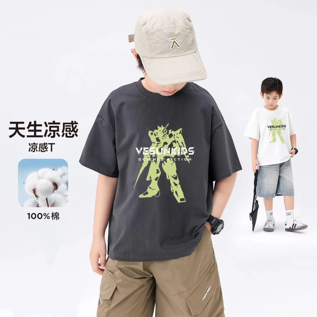 【机甲战士】100%纯棉儿童T恤短袖外贸品质2025夏男孩半袖中大童潮T